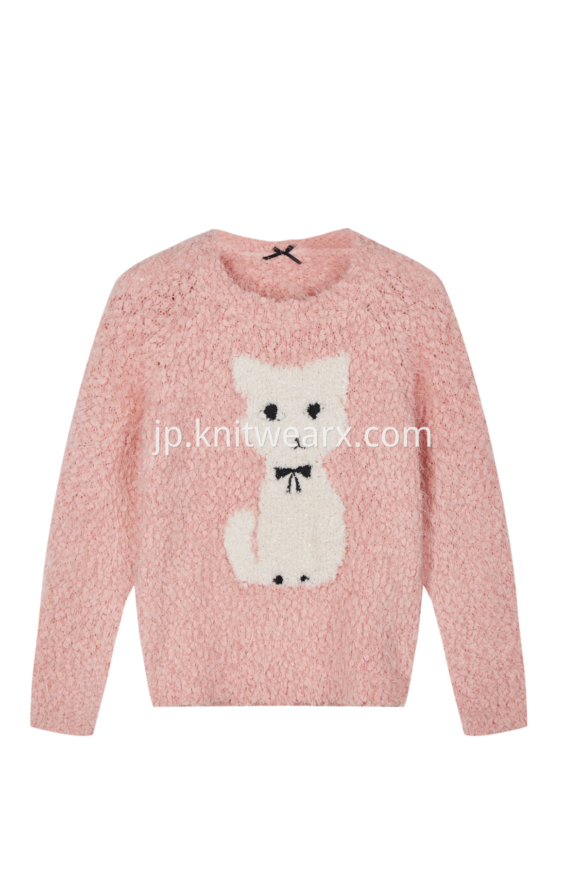 Baby Girl's Warm Knit Knot Feather Yarn Crew Neck Long Sleeves Sweater
